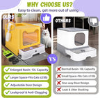 Covered Cat Litter Box, Extra Large Drawer Design with Dual Entry, Yellow | 13L litter capacity, adjustable door, leakproof structure, cleaning accessories, complimentary cat litter mat