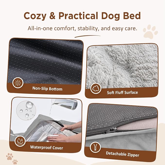 Comfort Expression Orthopedic Dog Bed for Extra Large Dogs with Bolster | Waterproof Dog Couch Bed with Washable Cover & Non-Slip Bottom, Supportive Egg Crate Foam XL Pet Bed, 45x35 Inch