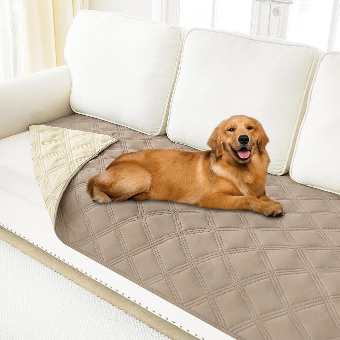 Smiry Waterproof Dog Bed Cover, Reversible Pet Blanket for Sofa Couch | Soft Washable Dog Blanket, Leakproof Couch Cover for Dogs Cats & Furniture Protection, 30x82, Taupe/Beige