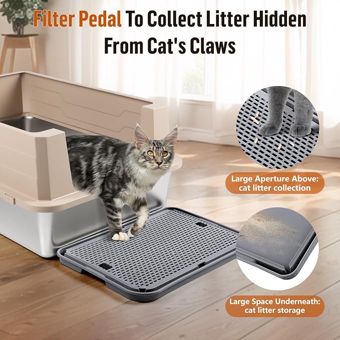 Cat Litter Box Step, Large Cat Litter Ramp with Filter Function, Dark Grey