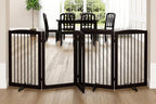 PUPETPO Freestanding Dog Gates with Door Walk Through, 80 inch Wide Gates Indoor, Dog Fences Indoor, Support Feet Included, 4 Panels, 32" Tall, Dark Brown