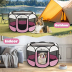 Sieidihit Dog Cat Pet Playpen Puppy Crate Cage Indoor Outdoor, Large Pink | Pet Nursing Enclosure Camping Rest Zone for Recovering Pets 600D waterproof polyester Oxford, Breathable double-layer mesh
