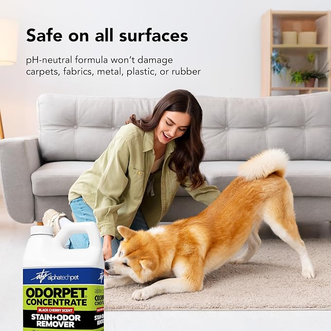 ATP OdorPet Concentrated Stain and Odor Remover, Black Cherry, 64 Fl Oz | Industrial grade, pH-neutral cleaner for dog and cat urine, feces, and vomit. Safe on carpets, furniture, artificial turf.