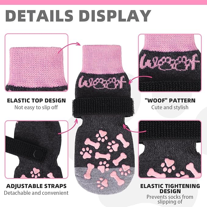 KOOLTAIL Dog Socks Shoes for Hot Pavement to Prevent Licking Paws, Winter Dog Boots&Paw Protector for Hardwood Floors Anti Slip,Traction Control Grip Booties for Small Medium Large Senior Dogs, Pink L