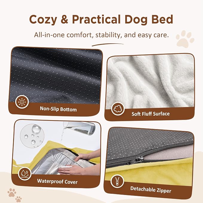 Comfort Expression Orthopedic Dog Beds for Large Sized Dog with Bolster | Waterproof Dog Couch Bed with Washable Cover & Non-Slip Bottom, Supportive Egg Crate Foam Large Pet Bed, 36x27 Inch