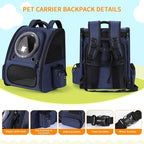 Bubble Cat Backpack Carrier, Expandable Cat Carrier Backpack,Breathable Pet Backpack for Medium Cat,Kitten and Small Puppy, Large Space,Portable Bags Foldable Dog Backpack for Traveling,Hiking (Blue)