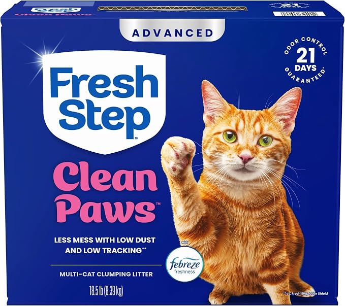 Fresh Step Advanced Clean Paws Multi Cat Clumping Litter with Febreze Freshness, Low Tracking, 18.5 lb. Box, Pack of 2 | Low Tracking Granules for Less Mess, Scented with Febreze Freshness, Low Dust, Compatible with Most Auto Litter Boxes