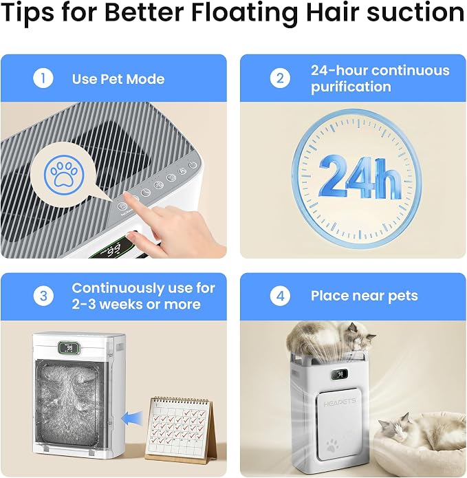 Pet Air Purifier for Home 2500 Sq Ft, H13 HEPA Double-Sided Filter with Washable Pre-filter,APP Control,for Pet Hair Dander Odor Allergies Smoke Dust,PM2.5 Air Quality Monitor,Auto Mode,P358 Cat Perch