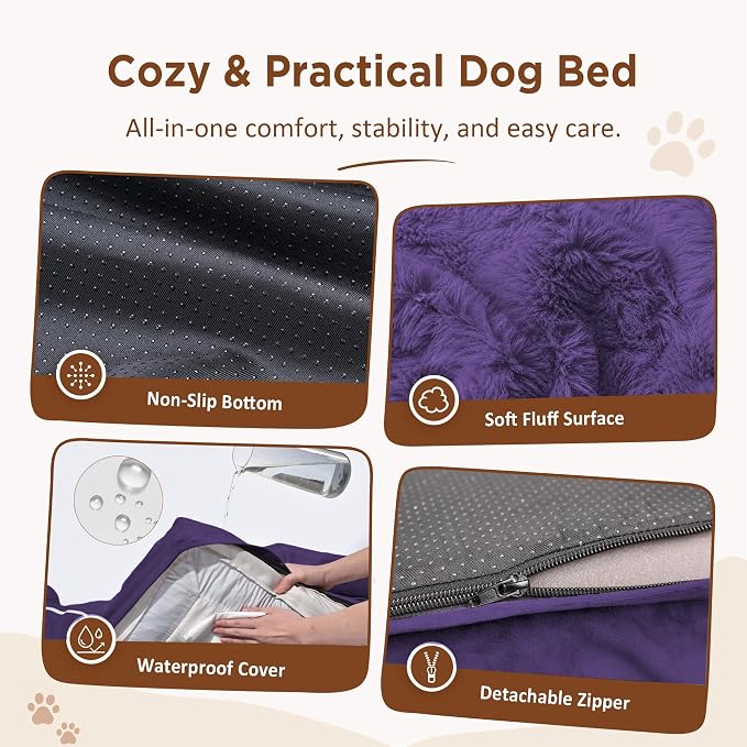 Comfort Expression Orthopedic Dog Beds for Large Sized Dog with Bolster | Waterproof Dog Couch Bed with Washable Cover & Non-Slip Bottom, Supportive Egg Crate Foam Large Pet Bed, 36x27 Inch