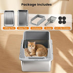 Stainless Steel Sifting Litter Box for Pine Pellets, Sifting Cat Litter Box with Sifter, High Side for Small Cats, Anti-Leakage, Odor Control, Includes Scooper, 22.4" x 14.6" x 11"