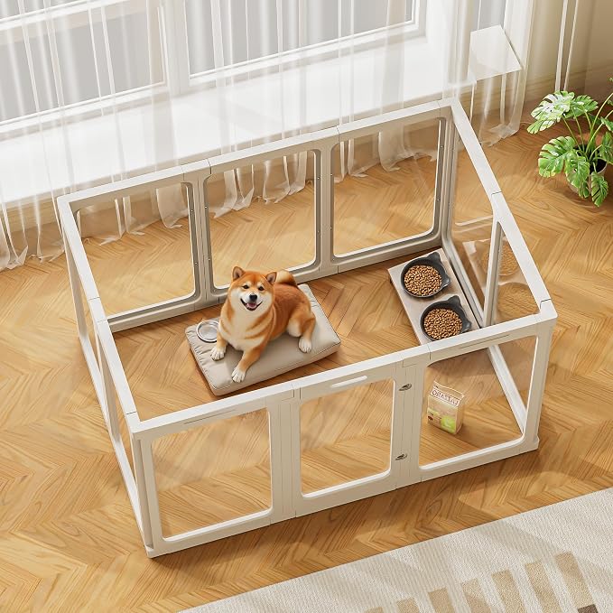Jalove 30" H Clear Acrylic Dog Playpen Indoor, Easy Assemble Whelping Crate | Ideal for Small to Medium Dogs,Puppy Rabbit Ferret Transparent Pet Pen, Kennel Cage Enclosure, White, 10PCS