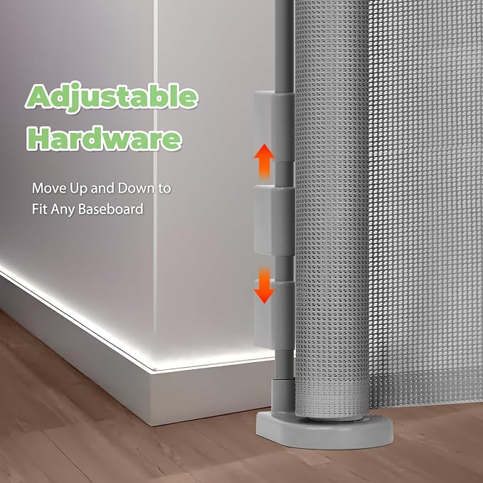 96 Inch Wide Reinforced Retractable Dog Gate, Prevents Crawling Under, Gray | Indoor/Outdoor Retractable Baby Gate, Space-Saving, Easy One-Hand Operation Safety Lock, Scratch-Resistant Mesh, Easy Install
