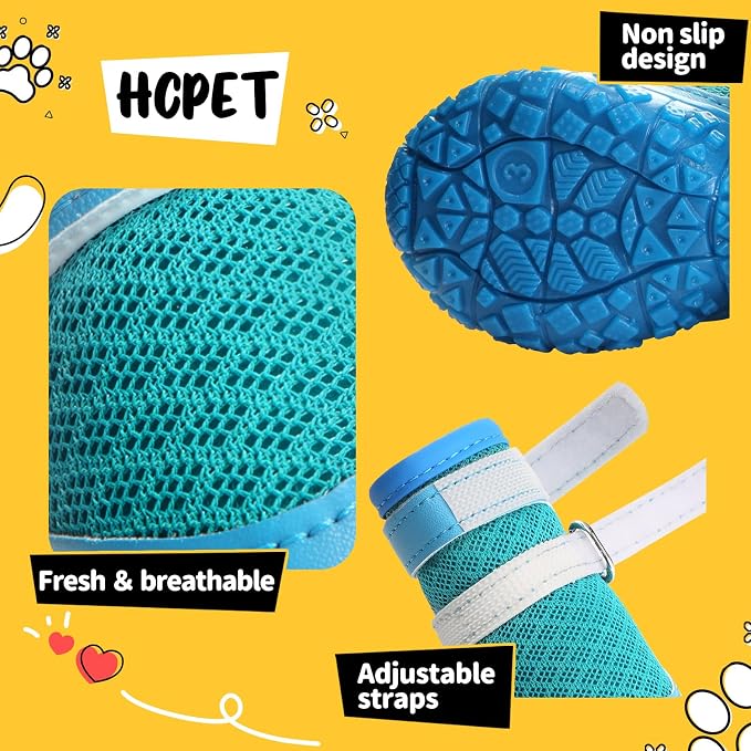 Dog Shoes for Small Dogs, Dog Boots & Paw Protectors for Hot Pavement Winter Snow Hiking, Anti-Slip Dog Booties for Hardwood Floor Blue Size 3