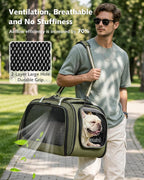 Pecute Cat Carrier with Bubble Window & Sunshade for Dogs Cats, Green XL | Dual bubble windows & top sunshade, 70% more airflow mesh, Impact-resistant stable frame, Locking zippers, Fits up to 20 lbs