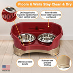 Neater Pet Brands Neater Feeder Deluxe Mess Proof Dog Bowls Elevated for Small Dogs Under 19 lbs, Made in USA, No Spill Raised Dog Food Bowl Stand Feeding Station, Food and Water Bowl Set, Cranberry