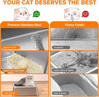 KITCATY 2PACK Stainless Steel Cat Litter Box, 17" L x 13" W x10 H Metal Kitty Litter Box with Lid, Suitable for Small and Medium-Sized Cats Never Absorbs Odors, Leak-Proof, Non-Sticky, Easy to Clean