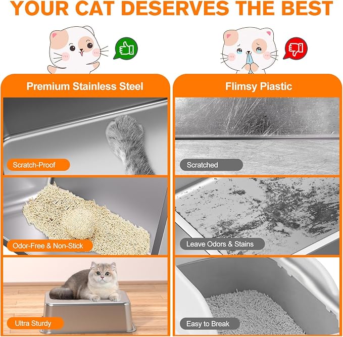 KITCATY 2PACK Stainless Steel Cat Litter Box, 17" L x 13" W x10 H Metal Kitty Litter Box with Lid, Suitable for Small and Medium-Sized Cats Never Absorbs Odors, Leak-Proof, Non-Sticky, Easy to Clean