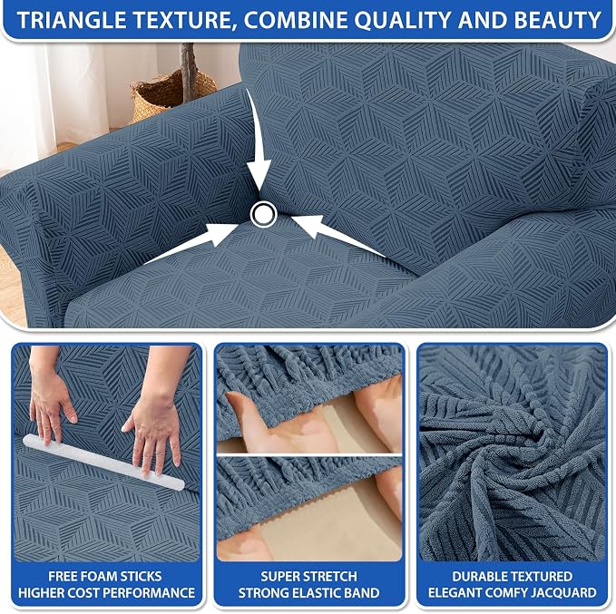 ZNSAYOTX Stretch Couch Cover, 1 Piece Sofa Covers for 2 Cushion Couch, Jacquard Loveseat Slipcovers with Elastic Bottom Thickened Furniture Protector for Dog Cat Pet (Medium, Dark Grey)