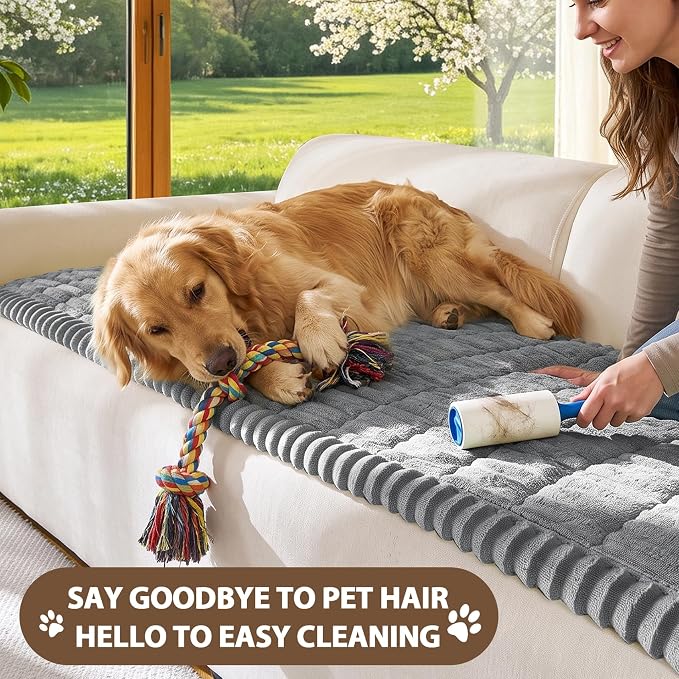 FUANGUI 2 Pack Waterproof Couch Cover for Dogs Pets Sofa Protector | Non-Slip Washable Fuzzy Soft Sofa Slipcover for 2 PCS L Shaped Sofa Pet Friendly, 27.6" x 70.9"+27.6" x 82.7", Grey
