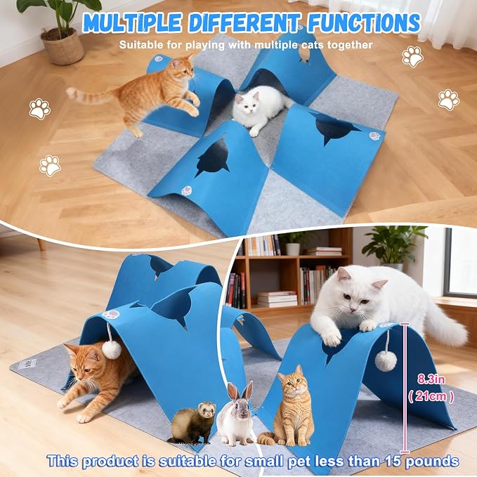 4-Way Cat Tunnel for Indoor Cats, Interactive Toy with Plush Ball | 35.4" Multi-Entrance Cat Play Tunnel with Cozy Hideaway Space, Provides Enrichment, Exercise, Exploration & Interactive Play