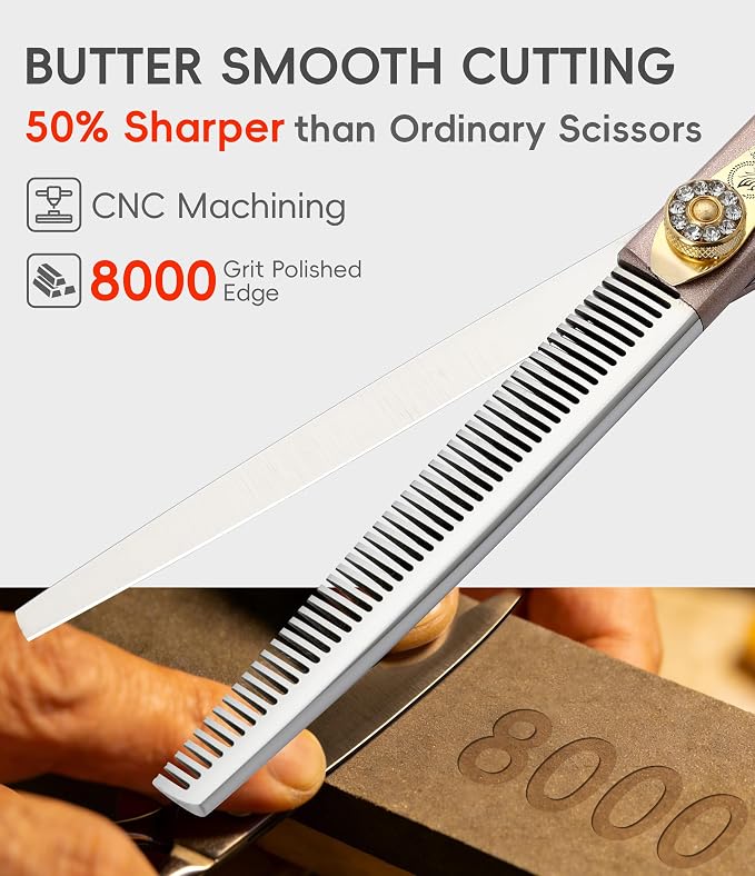 Professional Thinning Scissors for Dog Cat 7'' Pet Grooming Scissors 440C Stainless Steel Thinning Shears for Dogs 50/56 Teeth