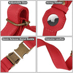 AirTag Dog Collar - Genuine Leather Dog Collar with Apple AirTag Holder and Metal Buckle - Smart GPS Tracking Pet Collars (Red, L, 17"-21" Neck Fit)