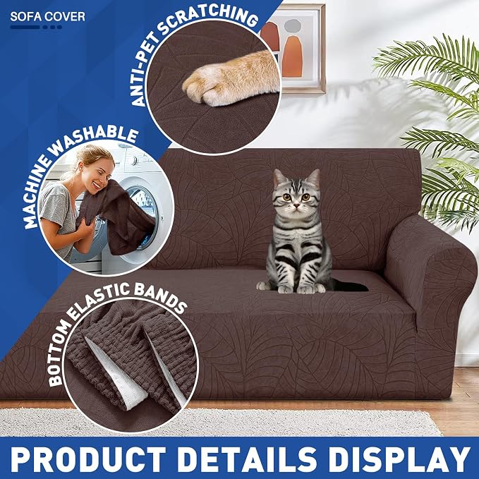 YEMYHOM Couch Cover Latest Jacquard Design High Stretch Extra Large Sofa Covers Pet Dog Cat Proof Oversized Slipcover Non Slip Magic Elastic Furniture Protector (X-Large, Begonia Leaf Coffee)