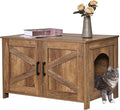 Homhedy 31.5" L Cat Litter Box Enclosure with Barn Door, Rustic Walnut | Wooden Cat Washroom Furniture, Cat House, Pet Storage Cabinet, Dog-Proof, Fit Most of Litter Box, Farmhouse Style