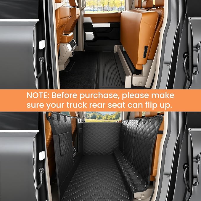 PETICON F150 Floor Cover for Crew Cab Trucks with Fold-Up & Split Seats | Split Zipper, Waterproof & Scratch-Resistant 600D Oxford, Side Door Flaps, Non-slip Base, Protects Interior, Machine Washable