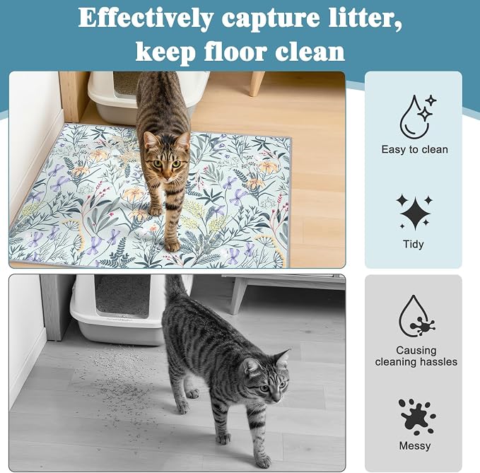 Bienbee Cat Litter Mat, 2 Pack 33" x 22" Machine Washable for Litter Boxes | Cat Litter Rug with Waterproof Backing, Non-Slip Grip and Soft On Kitty Paws to Catch Litter and Protect Floor