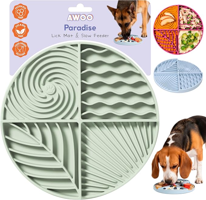 Paradise - Dog Lick Mat for Slow Feeding & Anxiety - Non-Slip Silicone Slow Feeder with Suction Cups - Dishwasher Safe Pet Dish for Grooming, Training, and Boredom Relief (Sage)