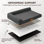 Patas Lague Orthopedic Medium Dog Bed Pet Sofa Beds 30''X20''Dark Grey | L Bolster Egg-Crate Foam Dog Couch For Medium Dogs, Waterproof Removable Washable Cover, Pet Mat with Nonskid Bottom