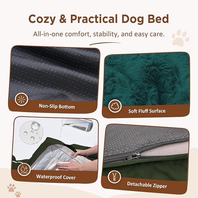 Comfort Expression Orthopedic Dog Beds for Large Sized Dog with Bolster | Waterproof Dog Couch Bed with Washable Cover & Non-Slip Bottom, Supportive Egg Crate Foam Large Pet Bed, 38x25 Inch