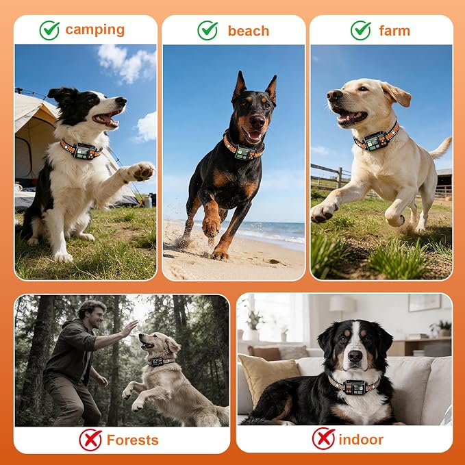 GPS Wireless Dog Fence System, Electric Dog Fence Using GPS Electric Satellite Technology, IPX7 Waterproof Rechargeable Design, GPS Dog Collar Has 2 Modes Circular and Free-Form Fence(2pcs)