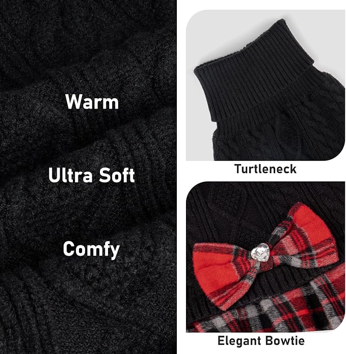 KYEESE Dog Sweater Dress Turtleneck Thick Knit Pullover for Cold Weather | Stretchy Fit, Lightweight & Warm, Cozy Knit Comfort, Cute Bow Accent, Gentle on Sensitive Skin, Comfortable Daily Wear