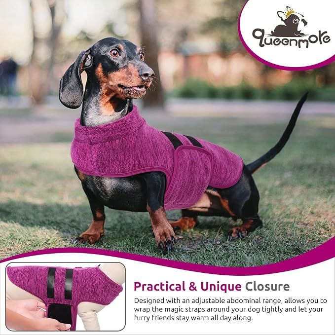 Queenmore XL Dog Sweaters, Soft Fleece Vest Pullover Dog Jacket with Leash Hole, Warm Winter Dogs Clothes Cold Weather Doggy Dachshund Sweater for Large Dogs Cats Boy or Girl (Cationic Berry, XL)