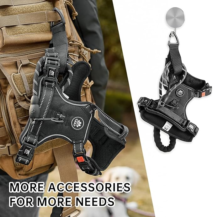 NESTROAD No Pull Dog Harness,Adjustable Oxford Dog Vest Harness with Leash,Reflective No-Choke Pet Harness with Easy Control Soft Handle for Small Medium Dogs(Medium,Black)