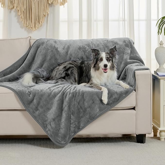 Soft Waterproof Blanket for Bed Couch Sofa, Grey, 50x60 inches | Liquid Pee Proof Pet Blanket for Dog Puppy Cat, Reversible Sherpa Fleece Blanket for Couch Cover, Furniture Protector