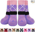 BEAUTYZOO 6PCS Dog Socks to Prevent Licking Paws, Anti Slip Dog Shoes for Hot Pavement Hardwood Floors, Traction Control Toe Grips Boots & Paw Protector for Small Medium Large Senior Dogs, Purple S