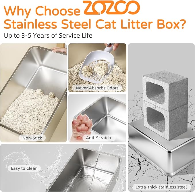 Stainless Steel Cat Litter Box with Lid, 23.7" L x 15.8" W x 13.8" H XL Metal Kitty Litter Box for Big Cats, High Sided Enclosure, Non-Sticky, Anti Urine Leakage, Easy Cleaning