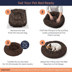 Donut Dog Bed - Premium Comfort for Anxiety Relief - Fluffy & Calming Design with Ultra-Plush Support | Cozy Round Dog Bed with Super Soft Circle Style (Coffee, Small)