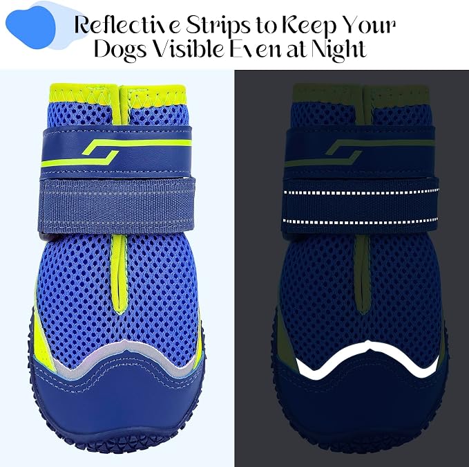 Illumifun Dog Boots for Hot Pavement Protection – 4 Pack Anti-Slip Breathable Paw Shoes with Reflective Straps, All-Season Outdoor Booties for Walking, Hiking, Camping (Navy Blue, Size 2)