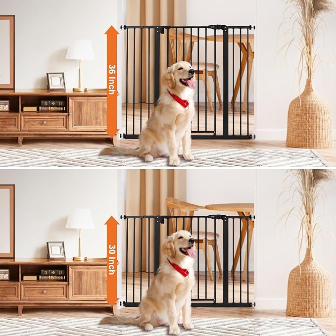keny 36" Extra Tall Baby Gate for Stairs, 29-42.5" Wide Auto Close Dog Gate | Pressure Mounted Easy Walk Through Pet Gate for Doorways, Durable Safety Stair Gate, Black