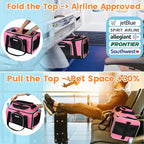 Petskd Top-Expandable Small Pet Carrier 17"x12"x8.5" Airline Approved | for JetBlue/Frontier/Spirit Airlines, Lockable Safety Zippers and Anti-Scratch Mesh, Soft-Sided, Pets Under 8 Lbs, Pink