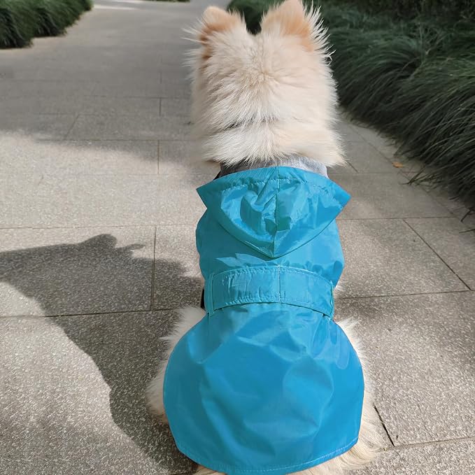 Dog Raincoat Small Dog Rain Jacket Hooded Poncho Waterproof Pet Rain Suit Double-Layered Breathable Lining Leash Hole Adjustable Puppy Small Medium Dogs,Blue,S,Back Length 6.5-8.5 inches