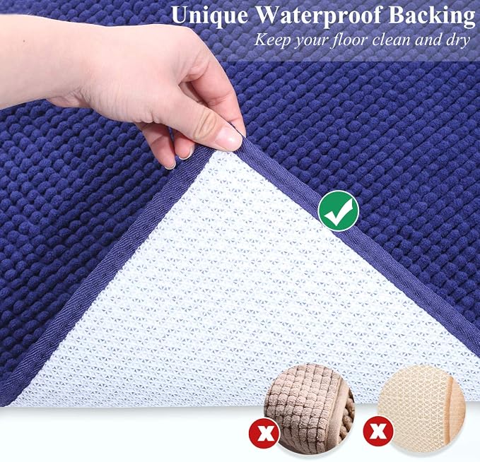 VIVAGLORY Cat Litter Mat Softgrip Litter Trapping Mat, 31"× 20", Navy Blue | Litterbox Rug Box Catcher for Indoor & Floor, Easy Clean Washable Less-Mess Waterproof for Cat