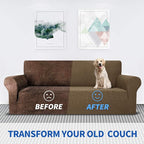 MAXIJIN Super Stretch Couch Cover for 3 Cushion Couch, 1-Piece Universal Sofa Covers Living Room Jacquard Spandex Furniture Protector Dogs Pet Friendly Fitted (Large, Brown)