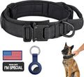 DAGANXI Tactical Dog Collar, Adjustable Military Training Nylon Dog Collar with Control Handle and Heavy Metal Buckle for Medium and Large Dogs, with Patches and Airtags Case (M, Black)