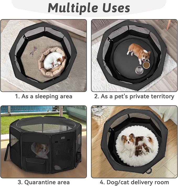 PETSFIT Portable Dog Playpen 45", Removable Waterproof Mat, Zippered Roof | Jump-proof, Collapsible Storage, RV Camping Travel, Indoor Outdoor Use, Large Dogs and Cats, 45.5"L x 45.5"W x 28.5"H