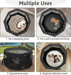 PETSFIT Portable Dog Playpen 45", Removable Waterproof Mat, Zippered Roof | Jump-proof, Collapsible Storage, RV Camping Travel, Indoor Outdoor Use, Large Dogs and Cats, 45.5"L x 45.5"W x 28.5"H